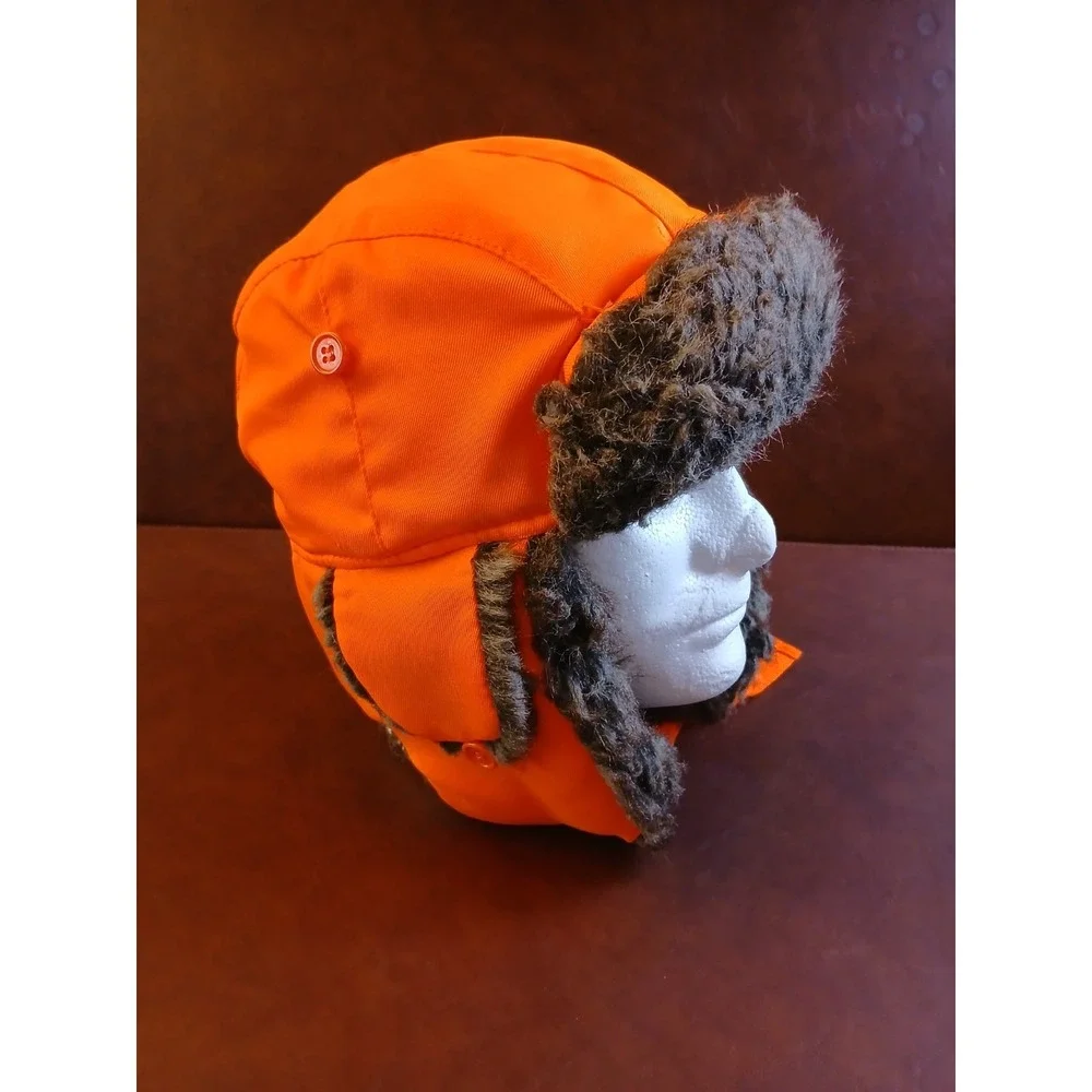 Blaze Orange Trapper Hat Faux Fur Lined Winter Hunting Aviator Cap Waterproof